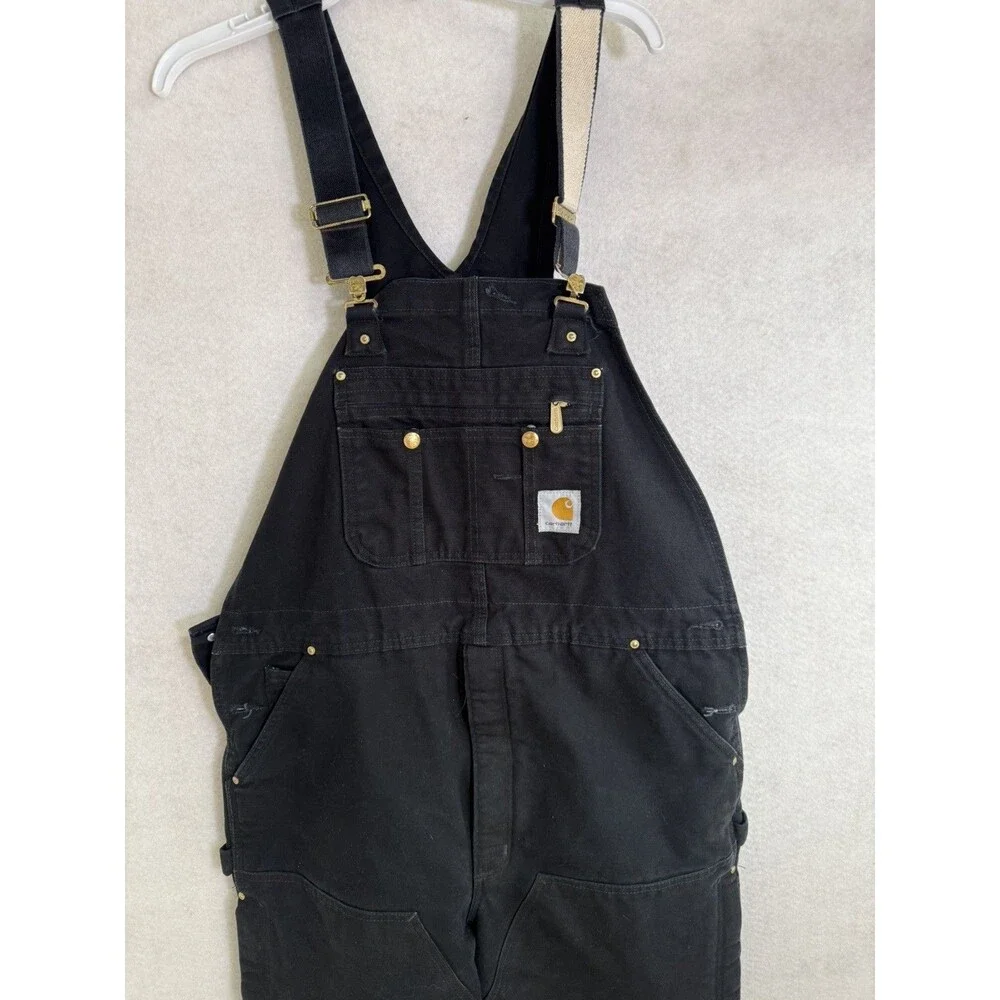 Carhartt  Black Bib Overalls With Quilt Insulation  Size 40x30 Thick Red Inside